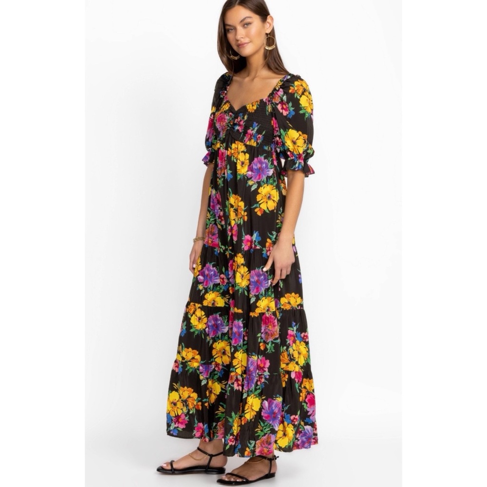Johnny Was Poppy Silk Floral Maxi Short Sleeve Dress XL